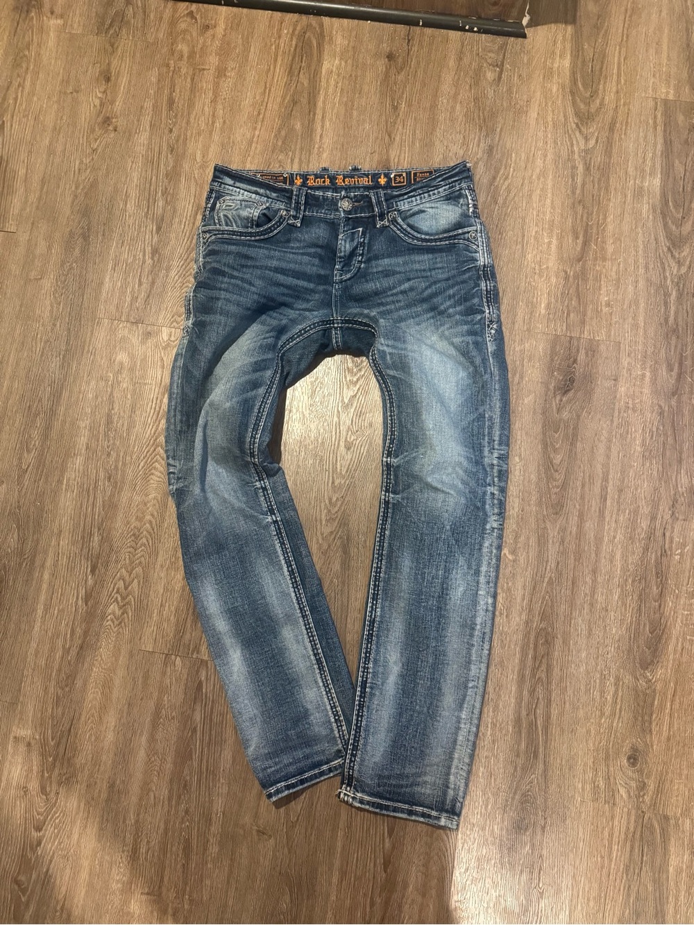 Rock Revival Men’s Distressed Blue Bootcut Jeans